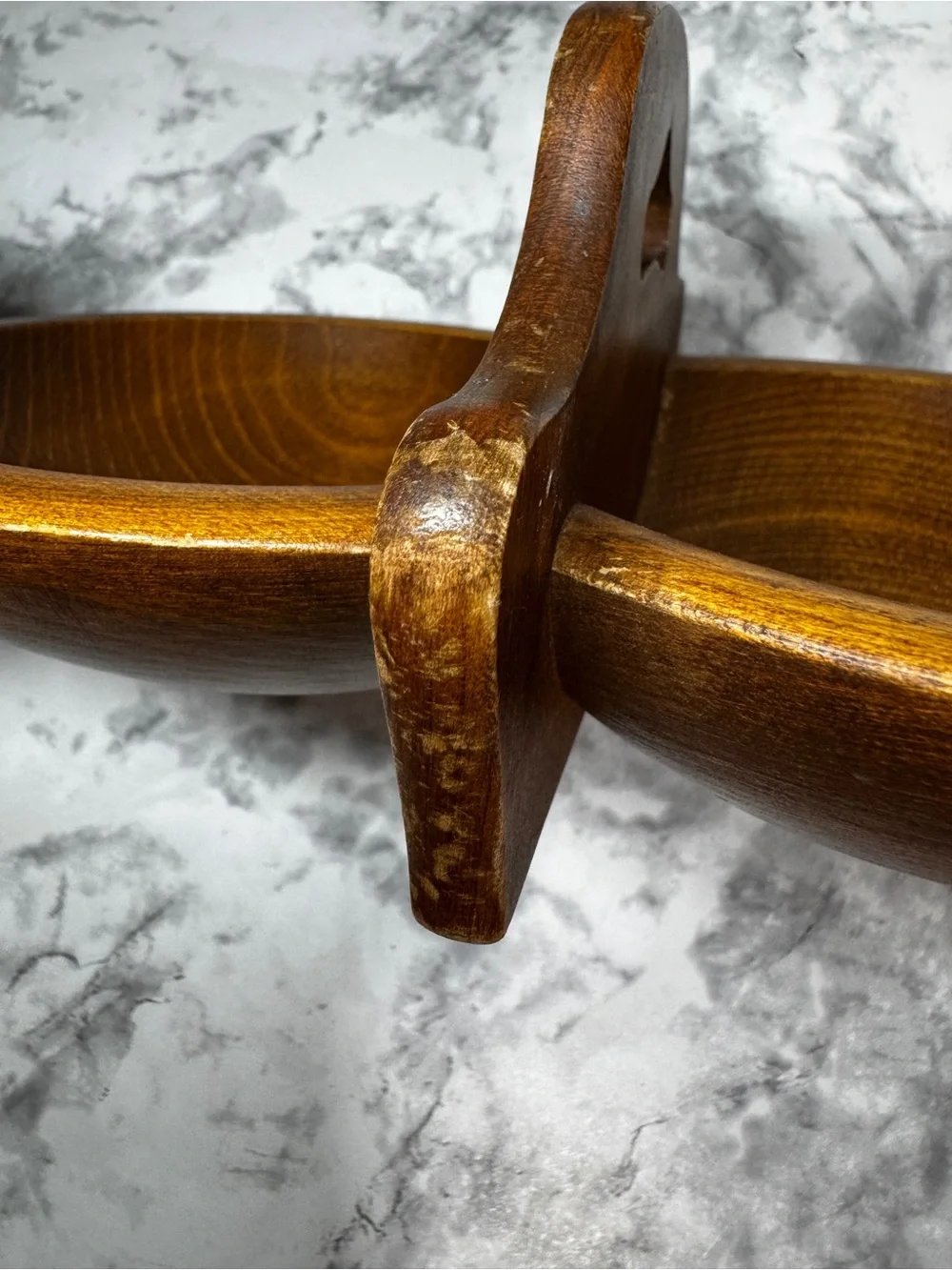 Lot of 2 Monkey Pod Light/Dark Wood Serving Bowls Tray
